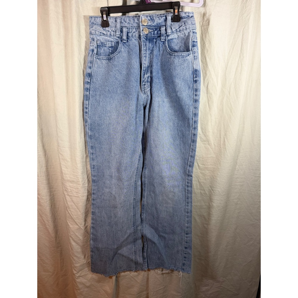 Nasty Gal Collection Women Light Wash High Waisted Raw Hem Straight Leg Jeans 2